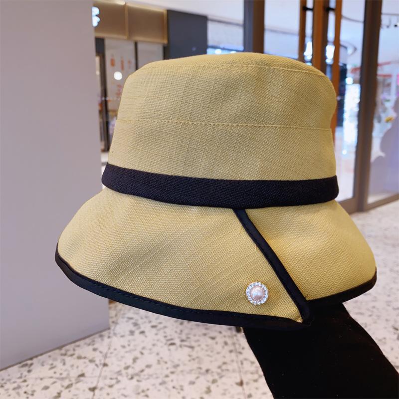 Spring and Autumn New Hat Women's High-end Sense Pearl Decorative Bucket Hat Summer Sunscreen Washbasin Hat