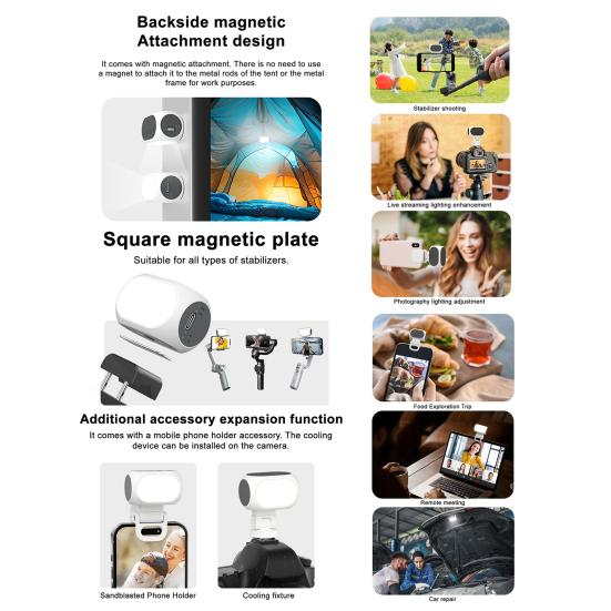 Yousheng Phone Gimbal Stabilizer Fill Light for DJI 3000K-6500K 3 Lighting Color 10-Level Brightness Adjustable Pocket Size Magnetic Smartphone Vlog