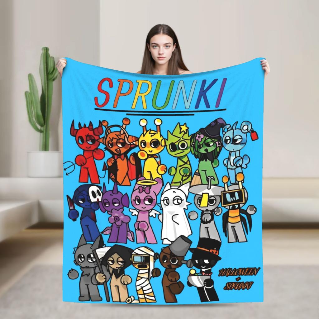 Sprunki Team Funny Games Blanket  Flannel Funny Breathable Throw Blankets for Chair Covering Sofa Summer