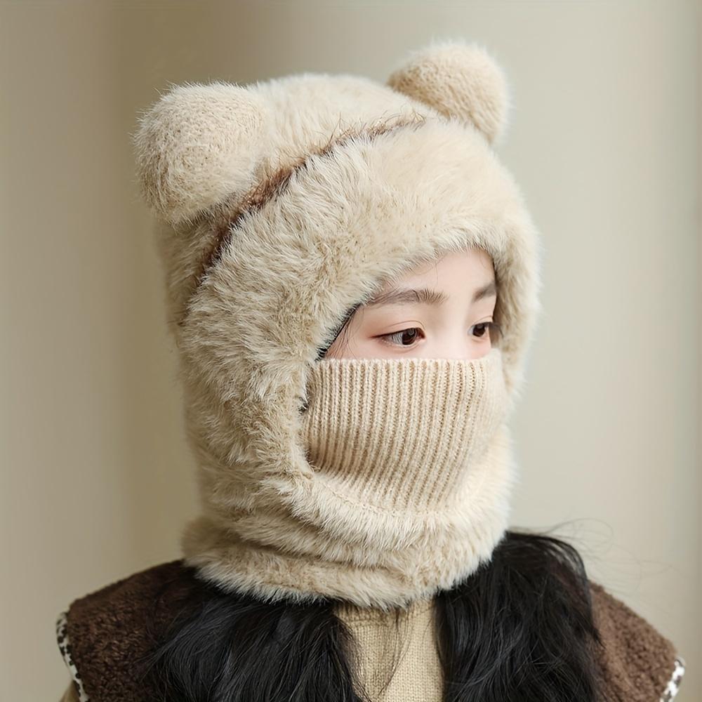 Căciulă și Fular pentru Iarnă Potrivite Atât pentru Băieți, Cât și pentru Fete, Având un Design Cald și Gros care Combină o Căciulă și Protecție pentru Gât