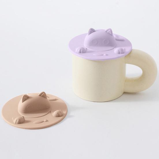 Silicone Cup Lid Heat Resistant Non-Slip Cat Head Design Cup Insulator Lid with Tea Bag Holder Dishwasher Safe Cup Cover for Coffee Milk Tea