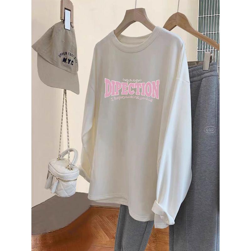 

Женская базовая футболка средней длины на осень и зиму, с начесом, плюс бархат, с длинным рукавом, утолщенный свободный топ L розовый