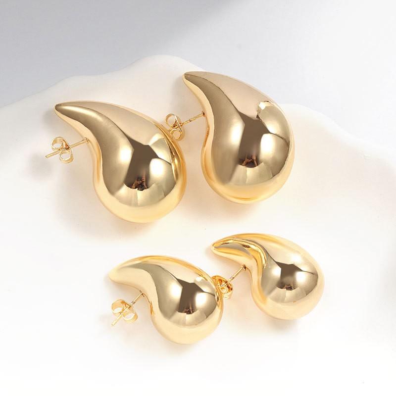 925 Silver Hollow Water Drop Earrings 18k Gold Plated Glossy Simple Jewelry Gift for Women