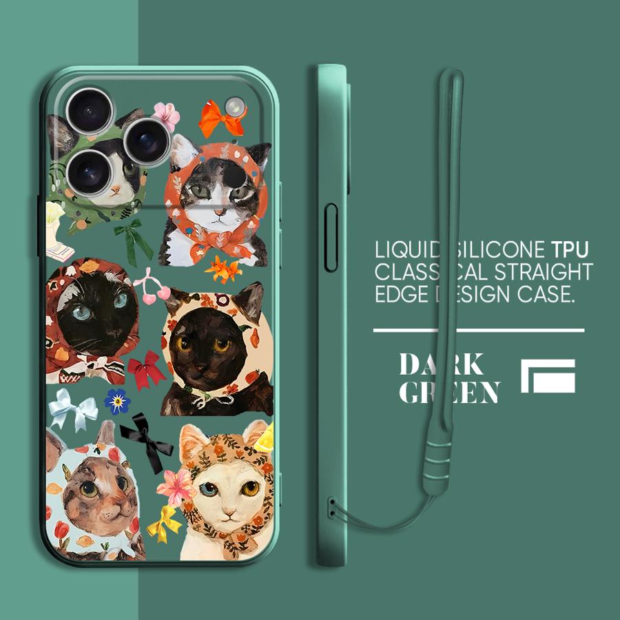 

Чехол для телефона для Apple iPhone 17 Pro Max 12 Plus 11 Air 16 15 XS XR 13 Mini 7 8 Мультяшный Кот Арт iPhone 16 Pro Max