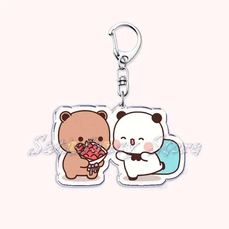 Cute Bubu Dudu Love Keychains Couple Bear Panda Acrylic Keyring for Accessories Bag Pendant Key Chain Jewelry Fans Lovers Gifts