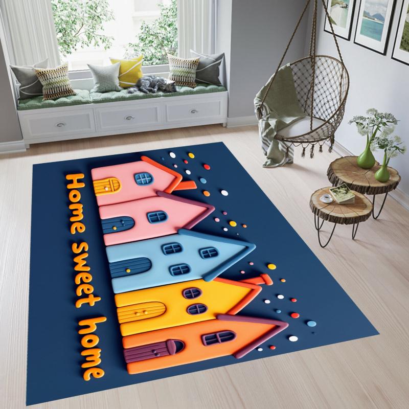 

3D Home Sweet Home Rug Colorful Little House Entryway Doormat Front Door Rugs Non Slip Soft Easy Clean Durable Warm Decor Carpet 40X60cm