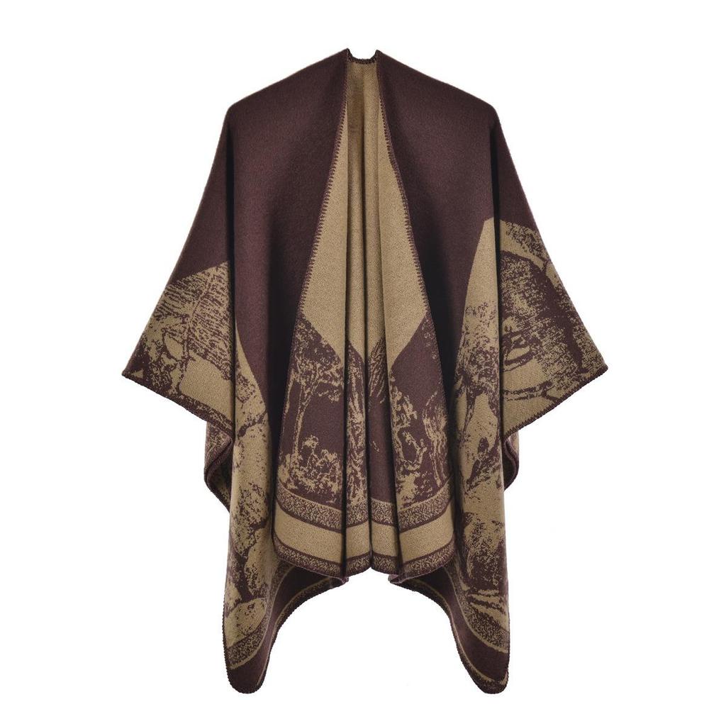 Sciarpa Autunnale e Invernale, Scialle da Viaggio Versatile a Quadri da Donna, Mantello Spaccato Spesso Etnico in Imitazione Cashmere