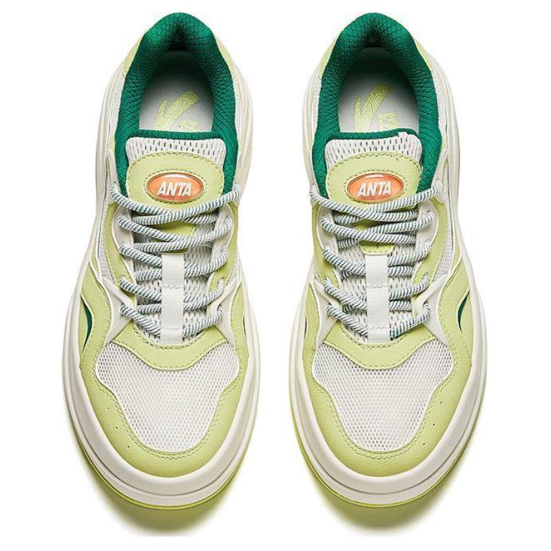 Anta Seaweed Cushioned Wear-Resistant Lightweight Height Increasing Low-Top Skateboard Shoes Women's White Green Sneakers 922428011-51