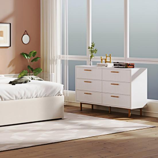 Bedroom Dresser Storage Cabinet, Chest of Drawers with 6 Drawers, White Sideboard Drawer Cabinet High Board for & All Living Rooms, Closet