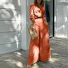 2026 Womens Solid Color Loose Wide Leg Pants Set Casual Elegant Office Wear Long Sleeve Cardigan Outfit
