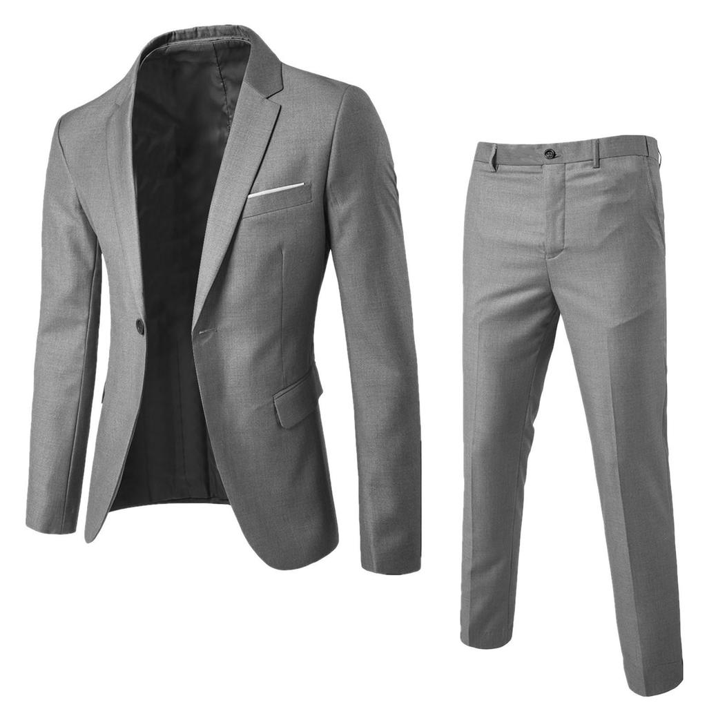 Men’s Korean Style Slim Fit Blazer Two-Piece Suit - Formal Wedding & Business Wear