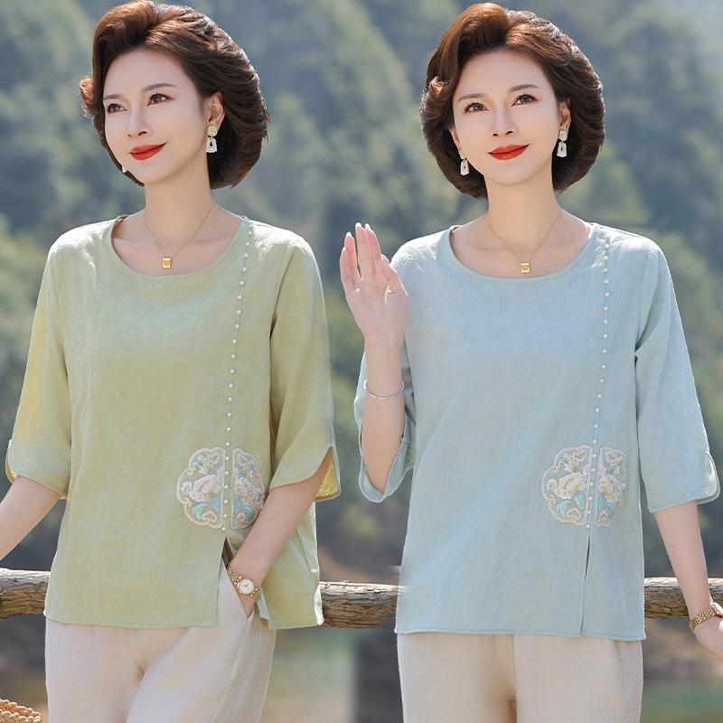 Middle-Aged Mom s Stylish 2026 Plus Size Chinese Patchwork Summer Set 3XL