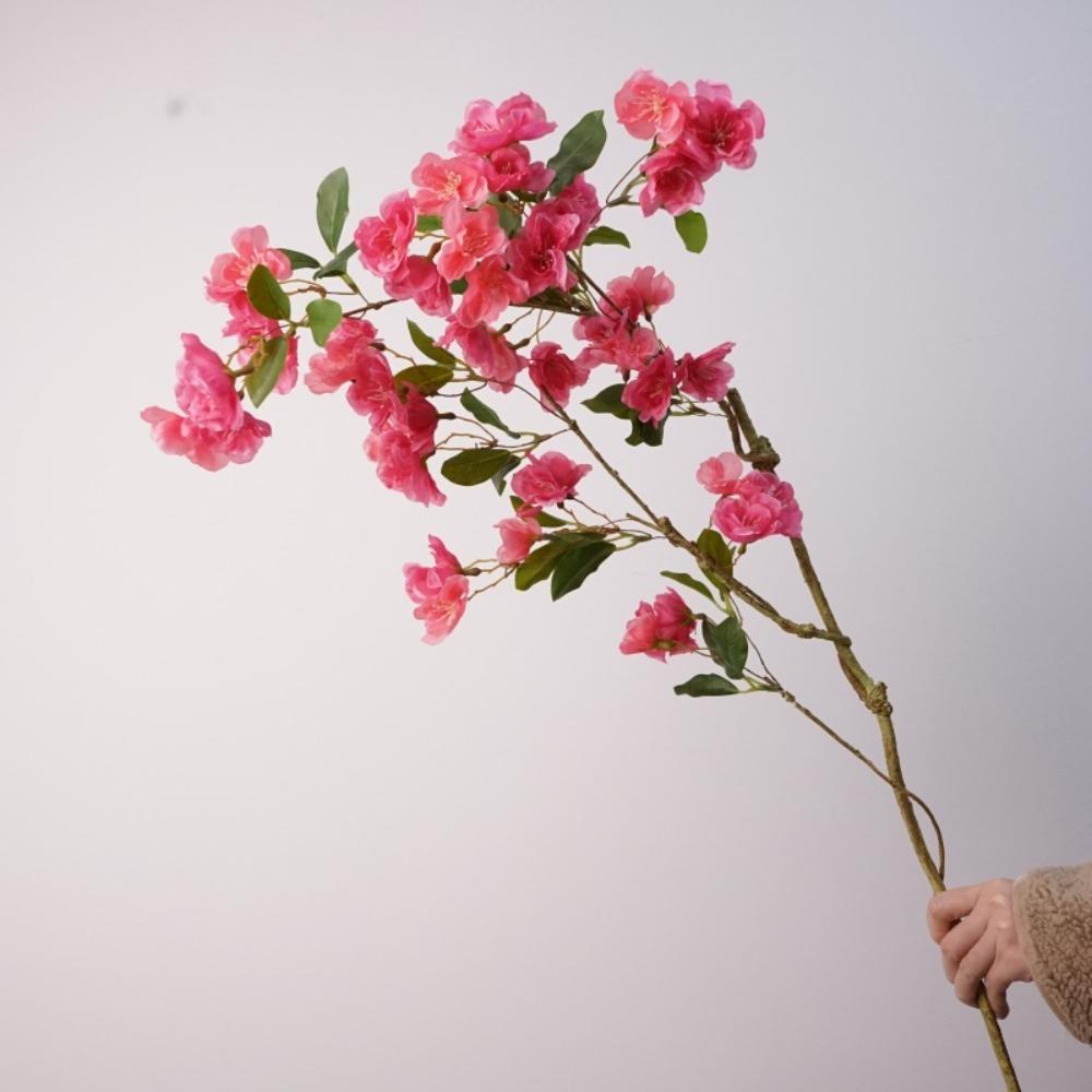 Long Branch Artificial Cherry Blossom Realistic Real Touch Silk Cherry Blossoms Branch Handmade with Leaves Fake Flower