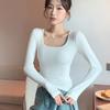 U-neck Sweater Solid Color Slim Knitted Sweater T-shirt Long-sleeved Top Low-neck Inner Layer Slim Pullover Women's Clothing