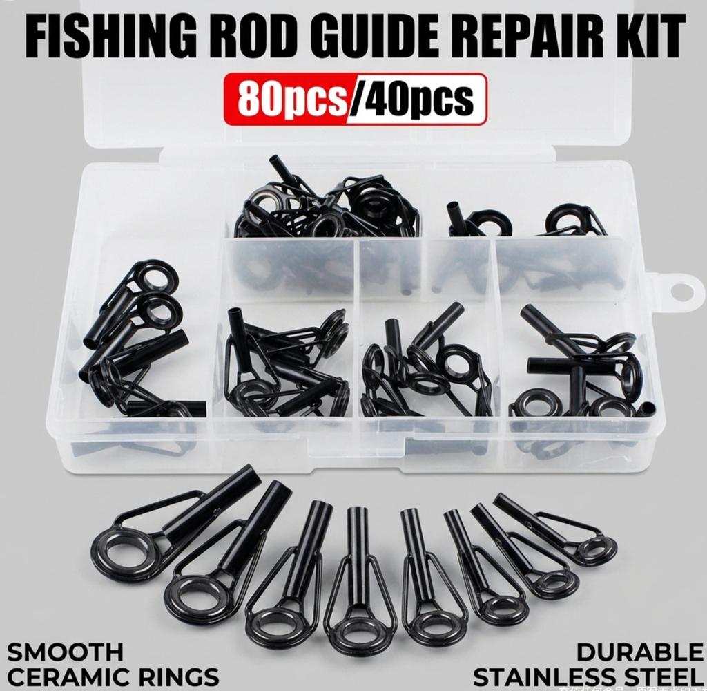 80/40pcs Fishing Rod Line Guides Eye Set Stainless Steel Tip Top Ring Circle Pole Repair Kits Fishing Tackle Fishing Accessories