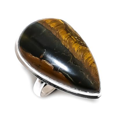 Natural Tiger Eye Gemstone Handmade 925 Sterling Silver Jewelry Ring Size 9 P8L54