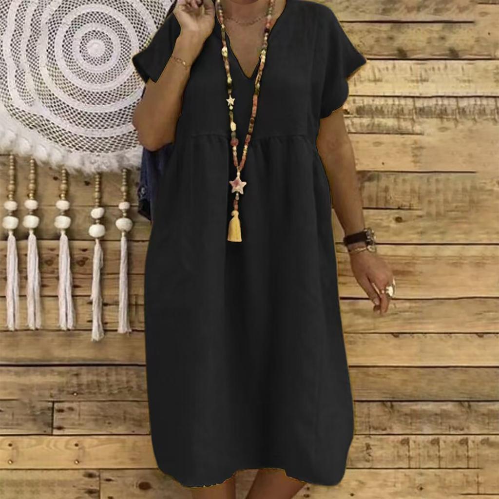 Women's Fashion Casual Slim Short Sleeve V-Neck Splicing Dresses