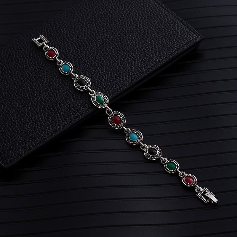 Vintage Western Geometric Bracelet Women'S Premium Ethnic Style Emerald Bracelet Elegant Flower Bracelet Jewelry