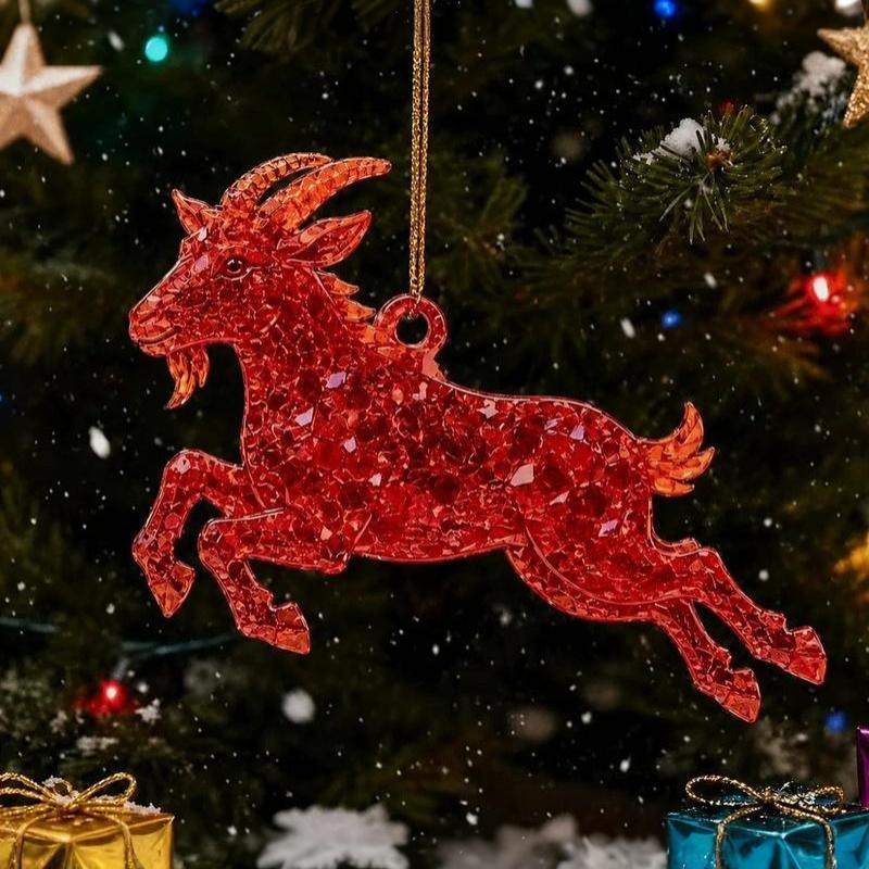 2D Acrylic Glitter Goat Pendant Creative Animal Christmas Ornament for Xmas Tree New Year Party Decoration