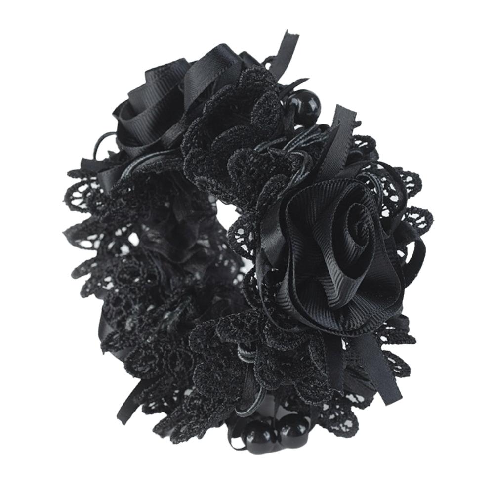 Polyester Flower Embroidered Hair Scrunchies Fabric Bow Hair Accessory Elegant Lace Hair Tie Girl
