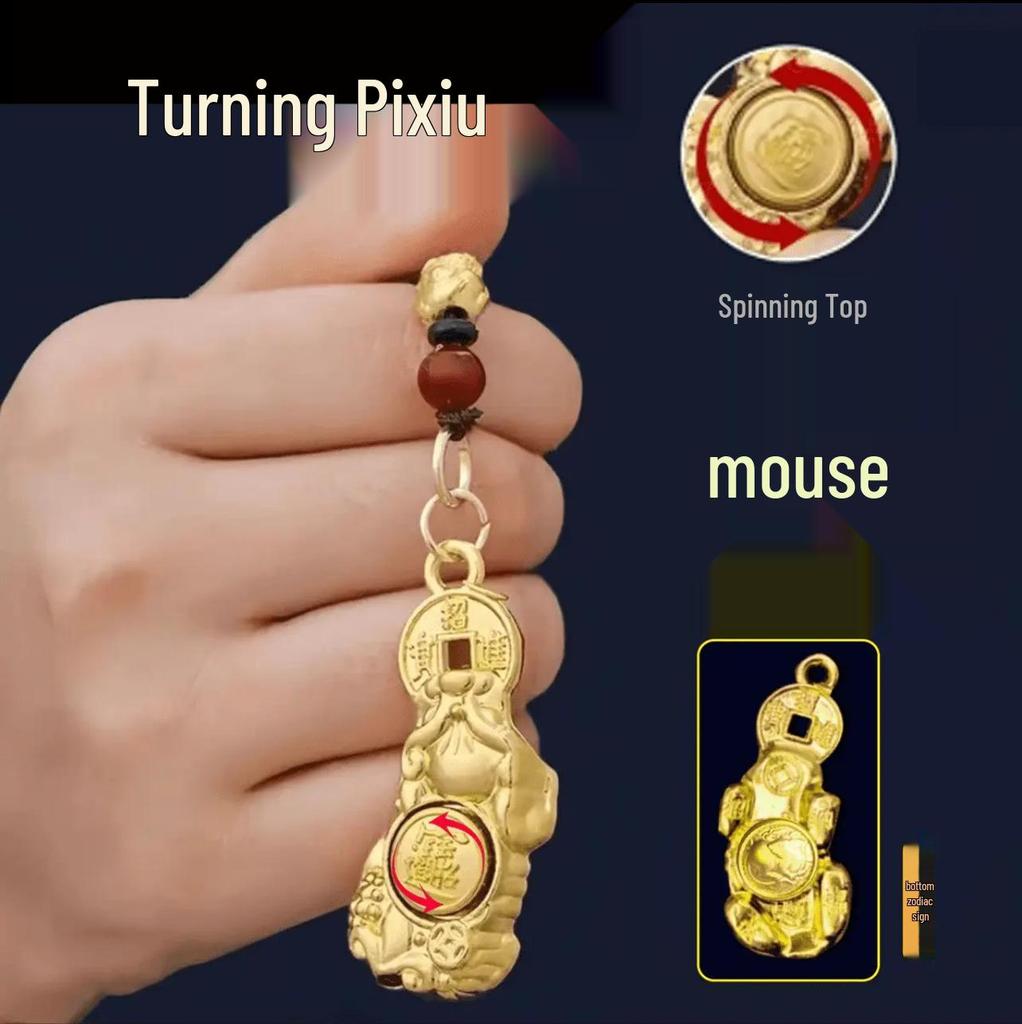 2025 Year of the Snake Pixiu Zodiac Keychains - Rotating God of Wealth Metal Pendants