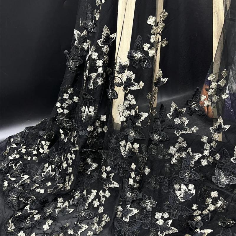 3D Hand-embroidered Cloth for Wedding Fabric Butterfly Embroidery Fabric DIY  for Dress Water-soluble Mesh Embroidery Lace