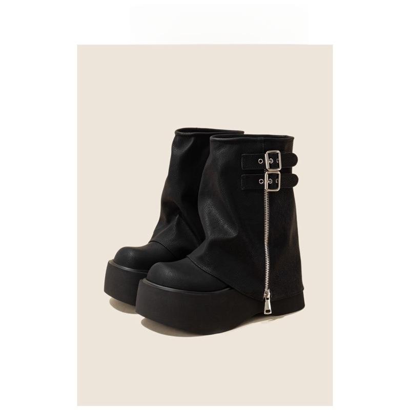 2026 New Autumn and Winter Thick Soled Height Increasing Brown Pants with Sponge Bottom Short Boots