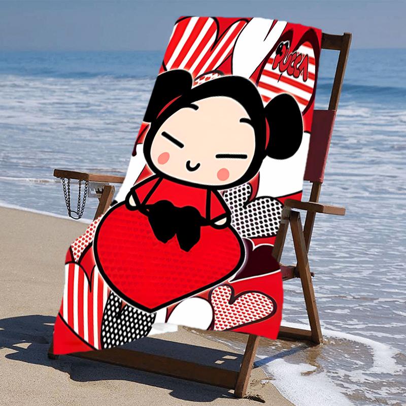 proof beach towel with a Pucca3 pattern - soft,absorbent,quick-drying,machine washable - perfect for swimming,camping,bathing