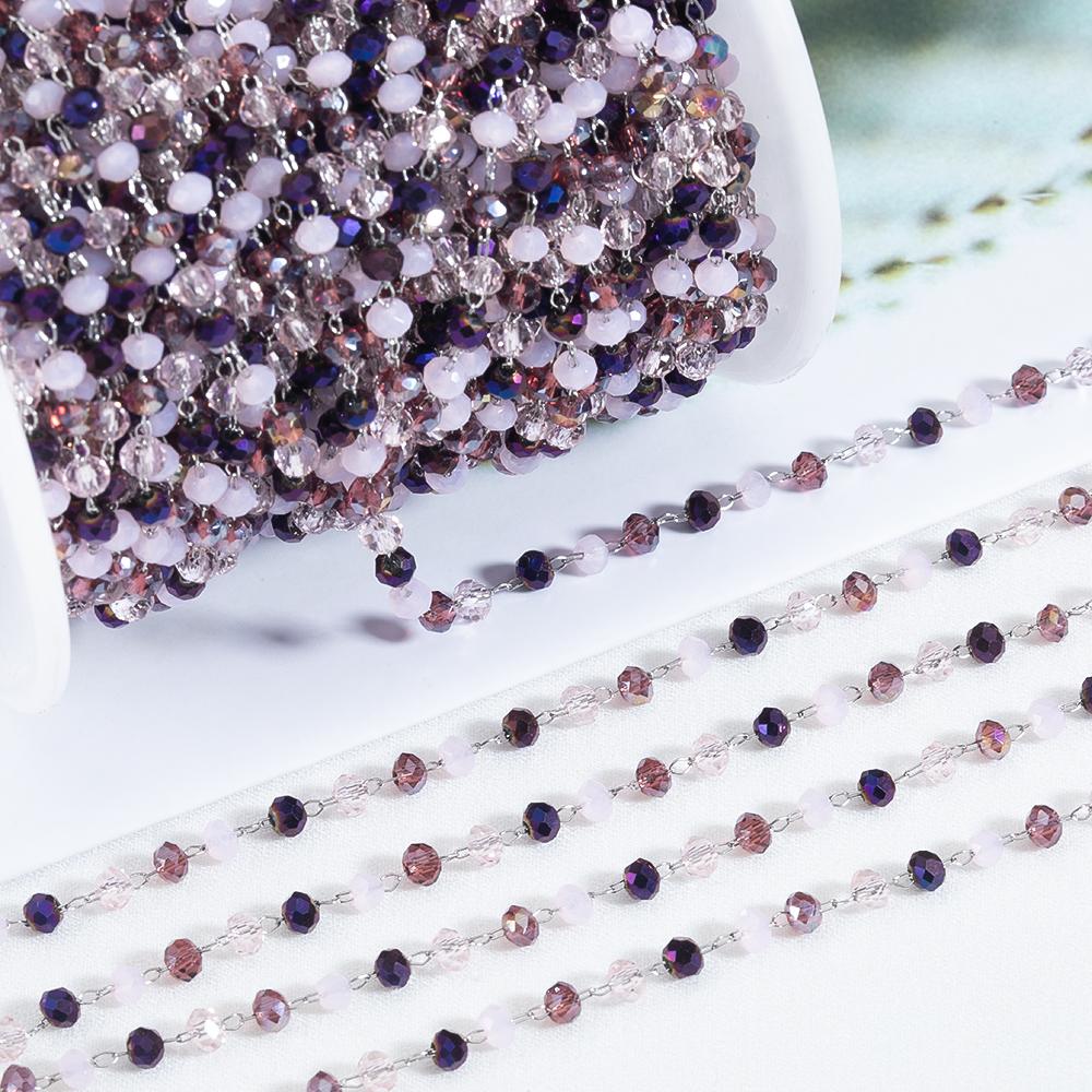 

2Meters 1Meter Stainless Steel Gray Beads Chain Natural Stone Crystal Beaded Chain Necklace Bracelet Supplies Jewelry Making DIY 1meter