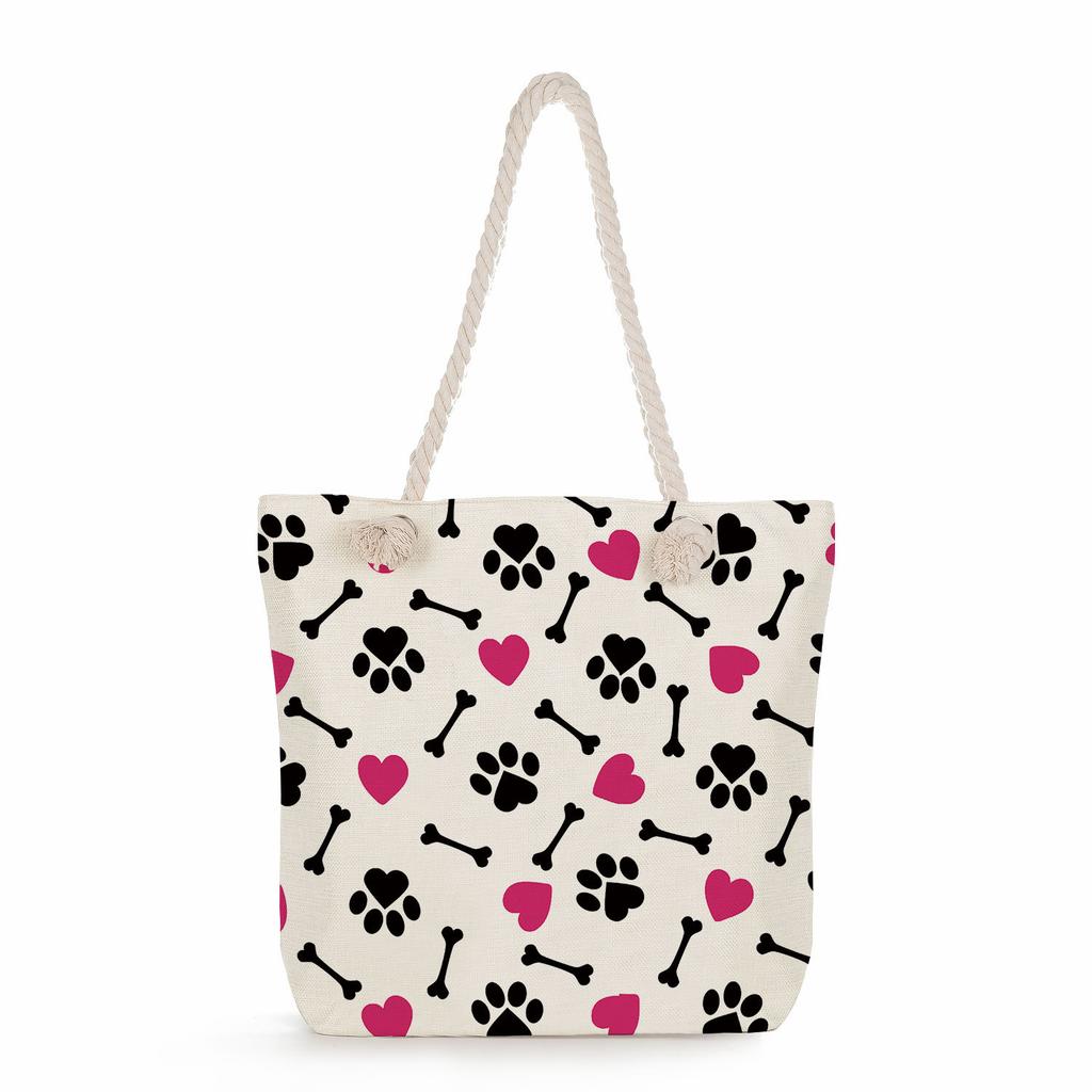 Dog paw print thick rope single-shoulder beach bag 7234 CLE