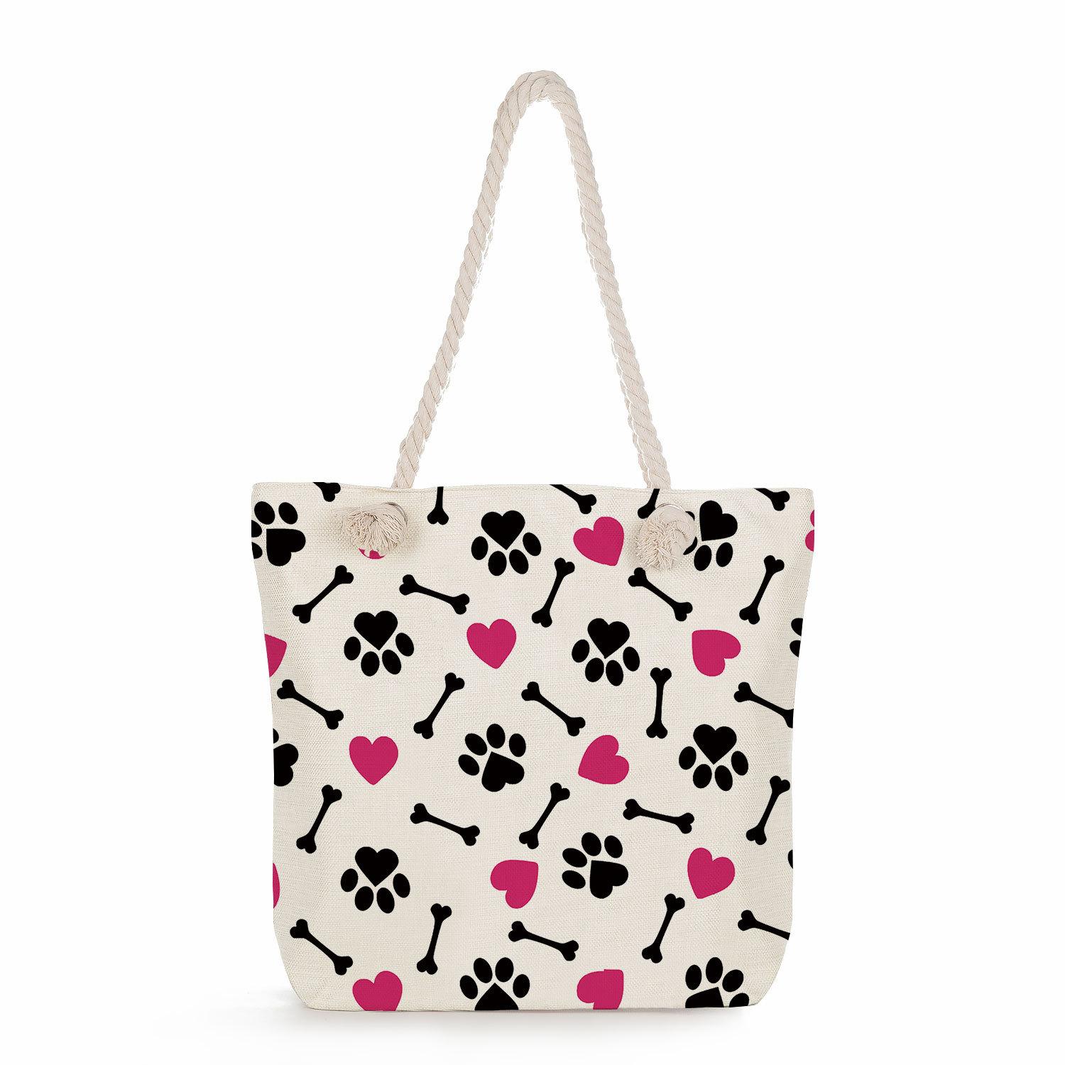 Dog paw print thick rope single-shoulder beach bag 7234 KTB