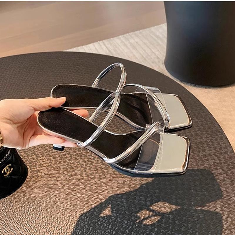 

Виноградная Мама Сеульская Сестра~ Темпераментные Сандалии с Квадратным Носком, Прозрачные, с Открытым Носком и Средним Каблуком, Женские Летние Уличные Шлепанцы 34