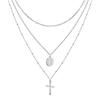 Stainless Steel Religious Cross Pendant Multi-Layer Necklace with Beads