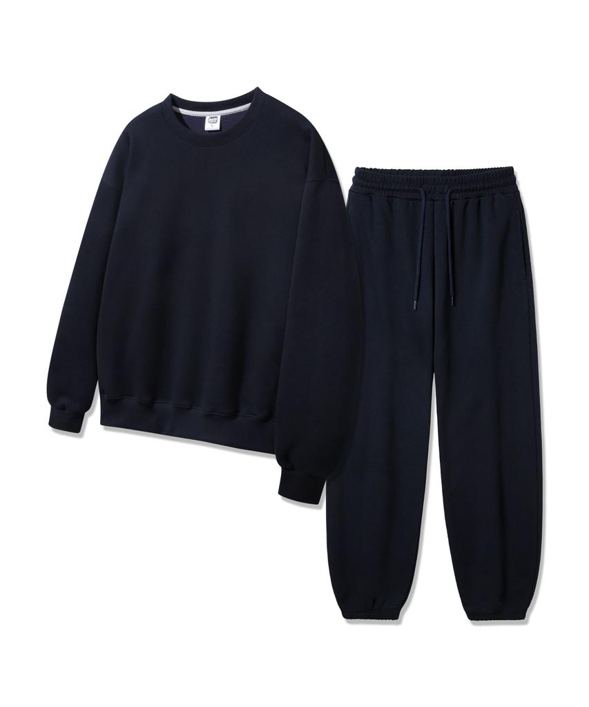ALVINCLO [Set][Fleece-Lined] Plain Oversized Sweatshirt Jogger/Semi-Wide Pants Set