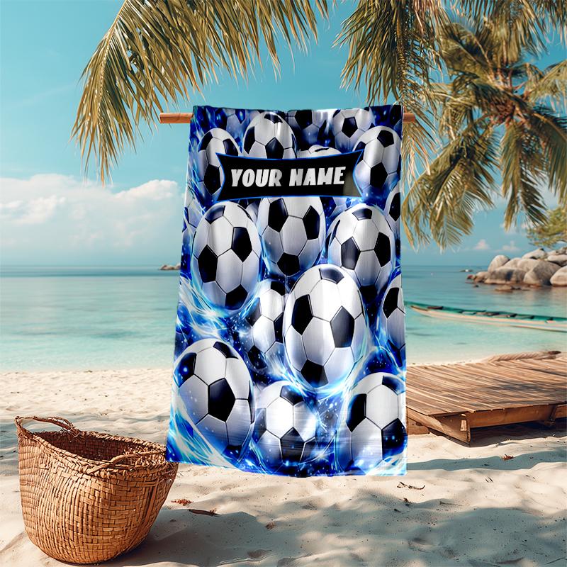 1PC Custom Name "Electric Soccer Balls" Beach Towel Highly Absorbent And Sand-Resistant Towel for Swimming, Pool, Yoga, And Travel Lightweight