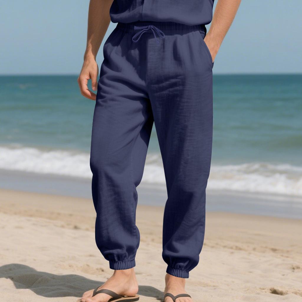 Pánské lněné kalhoty Jóga Pláž Volný střih Ležérní Letní Elastický pas Stahovací šňůrka Baggy Kalhoty s kapsami