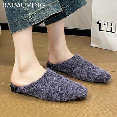 Suede Flats Women Slippers Designer Pointed Toe Mules Shoes 2025 Trend Winter Walking Casual Shoes Home Comfort Botas De Mujer