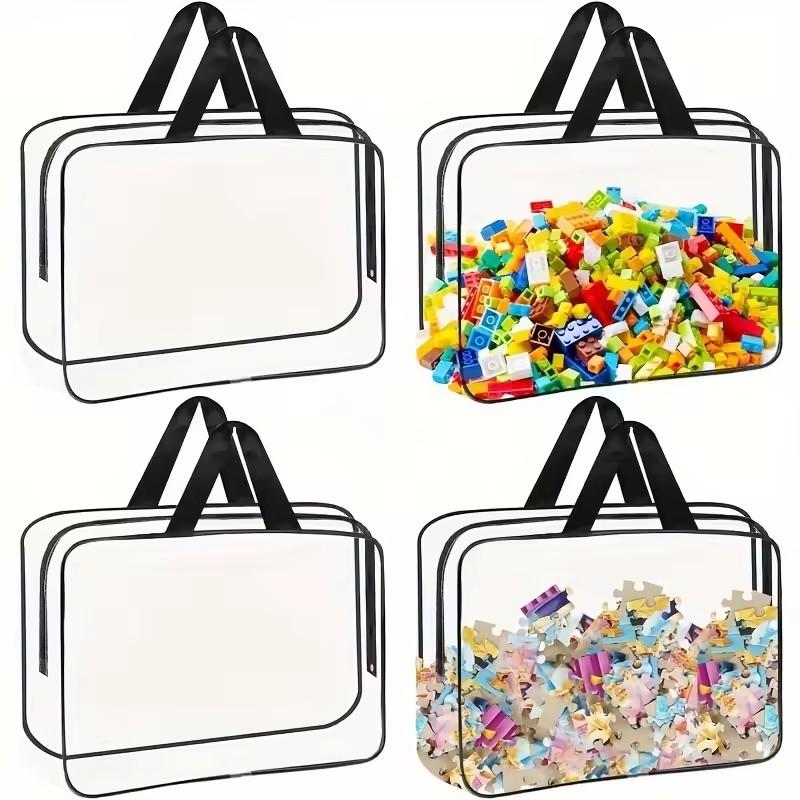 4PCS Large Toy Storage Bags Multi-purpose Zipper Transparent PVC Waterproof Suitcase, Suitable for Building Blocks