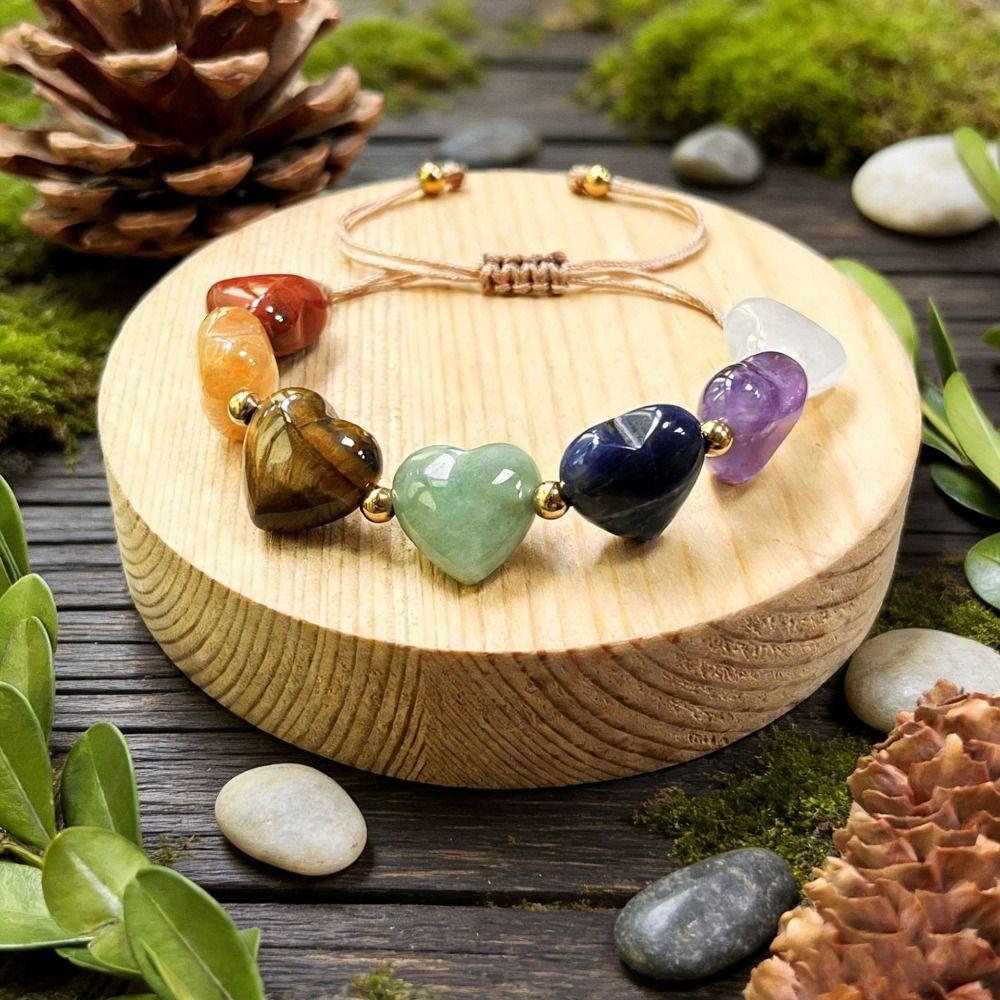 Ins Style Beads Heart Bracelet Love Bead Rainbow Stone Bracelet  Valentine's Day