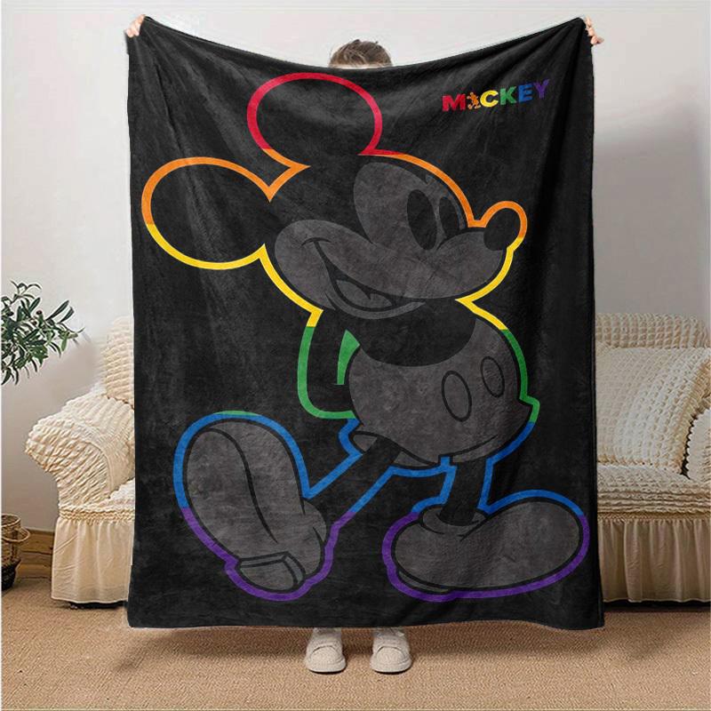 1pc, Rainbow Mickey Mouse Home Decor Blanket: A Cozy Flannel Throw for Your Living Room, Bedroom, or Outdoor, Sofa Blanket, Travel Companion