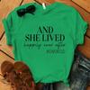 New And She Lived Happily Ever After Divorce Print T-Shirts Women Summer Cool Short Sleeve Female Casual T-Shirts Round Neck Top