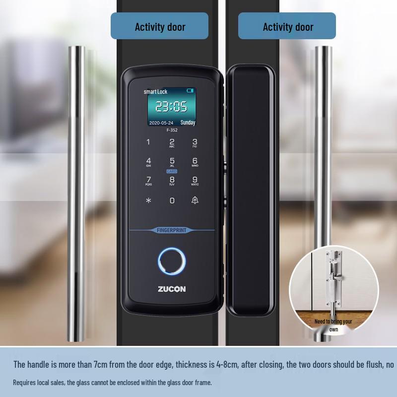 ZUCON F352 Smart Fingerprint Glass Door Lock CN plug (adapter included)