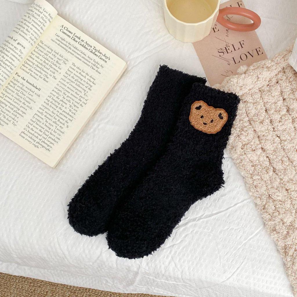 Women's Cute Japanese Cartoon Coral Fleece Socks - Thick, Warm & Lined for Winter Comfort