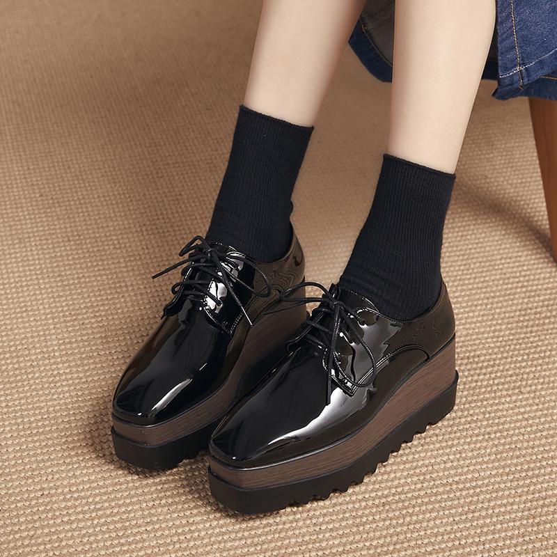 Japanese Platform Wedge Heel Shoes - 2025 Spring/Autumn Lace-Up Waterproof Leather for Women, British Style.