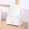 Double Drawer Wooden Cat Ear Vanity Mirror with Storage