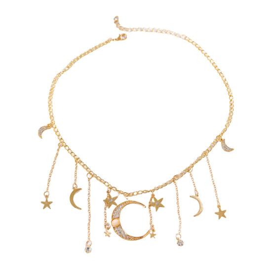 Star Moon Charms Necklace Boho Tassel Chain Choker Rhinestone Crescent Pentagram Fringe Charm Necklace for Women Dates Parties Jewelry