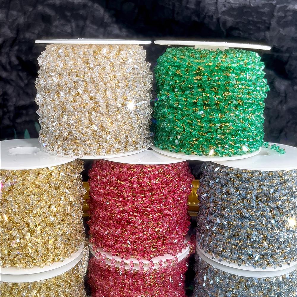 2Meter 1Meter Shiny Color Heart Chain Stainless Steel Glass Grave Stone Bead Chain Necklaces Bracelet Chain DIY Jewelry Findings