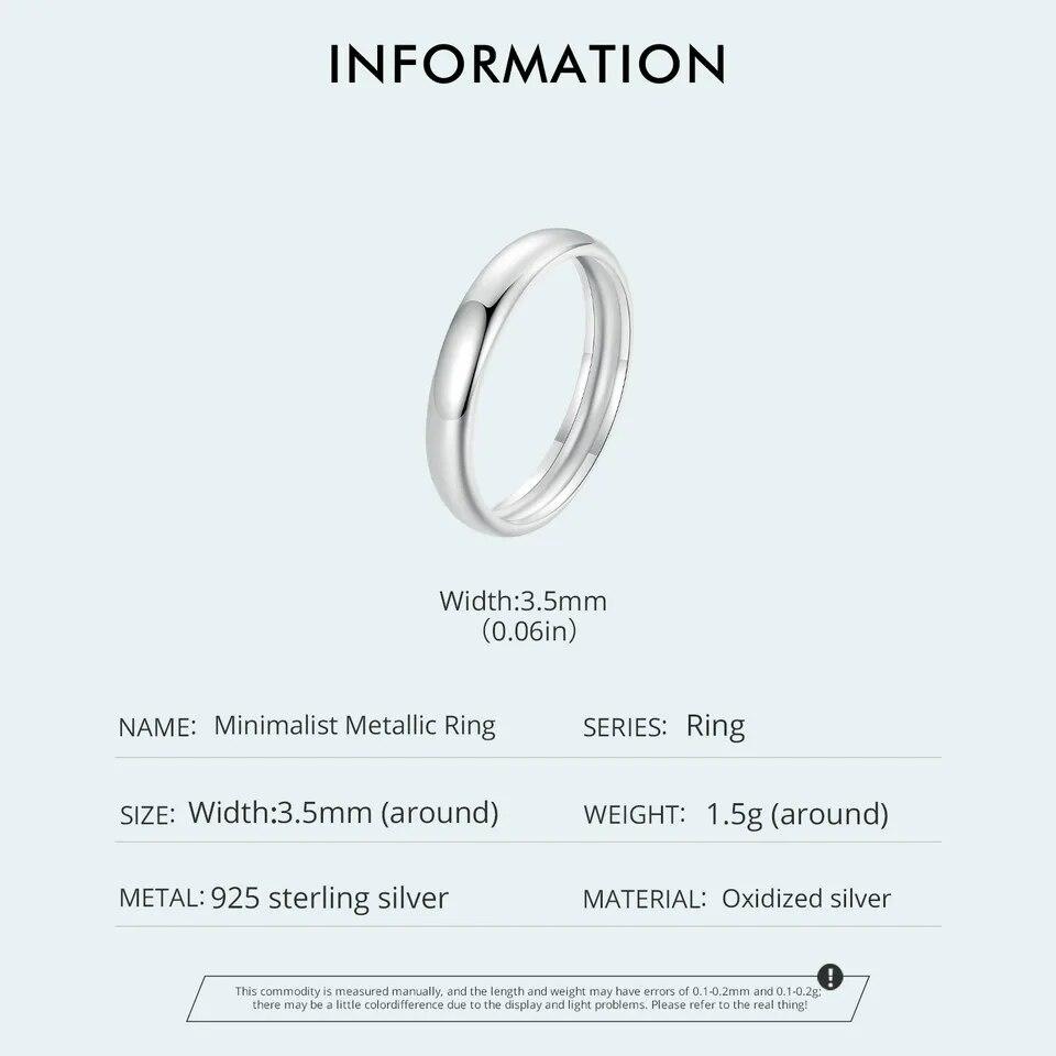 Bamoer 925 Sterling Silver Minimalist Metallic Luster Ring Stackable Simple Finger Ring for Women Hypoallergenic Jewelry Gift