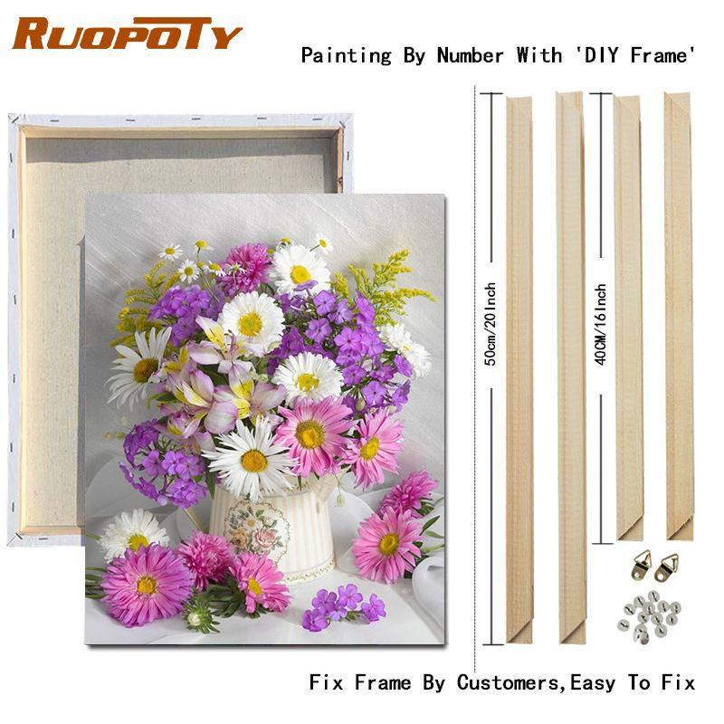 RUOPOTY DIY Frame Picture By Numbers Tower Wall Art On Canvas Acrylic Unique Gift Painting By Numbers Flower For Living Room