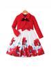 Girls' Red Patchwork Two-Piece Set: Bow Cardigan & Dress